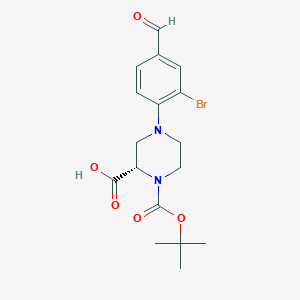 molecular formula C17H21BrN2O5 B13735721 (S)-4-(2-Bromo-4-formylphenyl)-1-(tert-butoxy-carbonyl)piperazine-2-carboxylic acid 