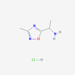 molecular formula C5H10ClN3O B1373652 1-(3-Methyl-1,2,4-oxadiazol-5-yl)ethan-1-amine hydrochloride CAS No. 1211430-20-4