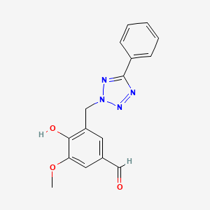 molecular formula C16H14N4O3 B13736637 Benzaldehyde, 4-hydroxy-3-methoxy-5-((5-phenyl-2H-tetrazol-2-YL)methyl)- CAS No. 104065-29-4