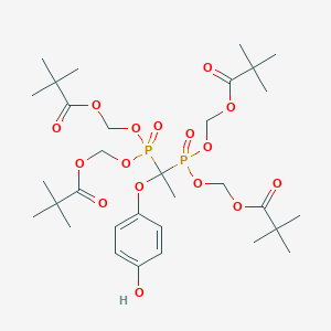 molecular formula C32H52O16P2 B137368 [[1-[Bis(2,2-dimethylpropanoyloxymethoxy)phosphoryl]-1-(4-hydroxyphenoxy)ethyl]-(2,2-dimethylpropanoyloxymethoxy)phosphoryl]oxymethyl 2,2-dimethylpropanoate CAS No. 142523-14-6