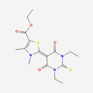 Ethyl 2-(1,3-diethyltetrahydro-4,6-dioxo-2-thioxo-(2H)-pyrimidin-5-ylidene)-2,3-dihydro-3,4-dimethylthiazole-5-carboxylate