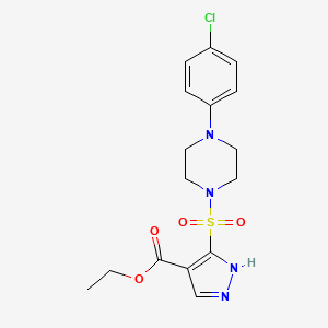 molecular formula C16H19ClN4O4S B1373705 3-[[4-(4-氯苯基)哌嗪-1-基]磺酰基]-1H-吡唑-4-甲酸乙酯 CAS No. 1261016-92-5
