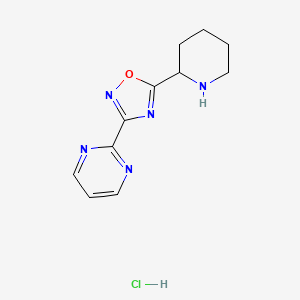 molecular formula C11H14ClN5O B1373731 2-[5-(Piperidin-2-yl)-1,2,4-oxadiazol-3-yl]pyrimidine hydrochloride CAS No. 1269151-47-4