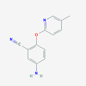 molecular formula C13H11N3O B1373987 5-Amino-2-((5-methylpyridin-2-yl)oxy)benzonitrile CAS No. 1304228-31-6