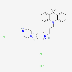 molecular formula C28H43Cl3N4 B13740321 9,9-dimethyl-10-[3-[4-(4-methylpiperazine-1,4-diium-1-yl)piperidin-1-ium-1-yl]propyl]acridine;trichloride CAS No. 28028-11-7