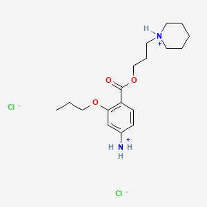 molecular formula C18H30Cl2N2O3 B13740788 [4-(3-piperidin-1-ium-1-ylpropoxycarbonyl)-3-propoxyphenyl]azanium;dichloride CAS No. 100311-15-7