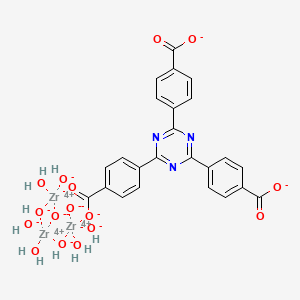 molecular formula C24H23N3O16Zr3 B13740826 4-[4,6-Bis(4-carboxylatophenyl)-1,3,5-triazin-2-yl]benzoate;oxygen(2-);zirconium(4+);pentahydroxide;trihydrate 