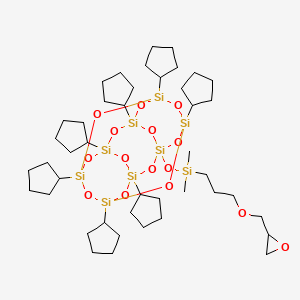 molecular formula C43H80O15Si9 B13741039 (3,5,7,9,11,13,15-Heptacyclopentyl-2,4,6,8,10,12,14,16,17,18,19,20-dodecaoxa-1,3,5,7,9,11,13,15-octasilapentacyclo[9.5.1.13,9.15,15.17,13]icosan-1-yl)oxy-dimethyl-[3-(oxiran-2-ylmethoxy)propyl]silane CAS No. 312693-47-3