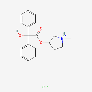 molecular formula C19H22ClNO3 B13741066 Benzilic acid, 1-methyl-3-pyrrolidinyl ester, hydrochloride CAS No. 13696-09-8