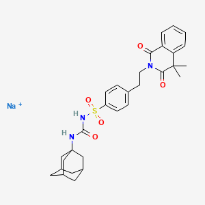 molecular formula C30H35N3NaO5S+ B13741327 Urea, 1-(1-adamantyl)-3-((p-(2-(3,4-dihydro-4,4-dimethyl-1,3-dioxo-2(1H)-isoquinolyl)ethyl)phenyl)sulfonyl)-, sodium salt CAS No. 34723-64-3