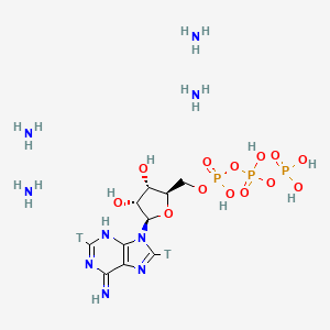 molecular formula C10H28N9O13P3 B13741329 azane;[[(2R,3S,4R,5R)-3,4-dihydroxy-5-(6-imino-2,8-ditritio-3H-purin-9-yl)oxolan-2-yl]methoxy-hydroxyphosphoryl] phosphono hydrogen phosphate 