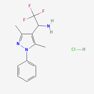 molecular formula C13H15ClF3N3 B1374152 1-(3,5-二甲基-1-苯基-1H-吡唑-4-基)-2,2,2-三氟乙胺盐酸盐 CAS No. 1354949-75-9