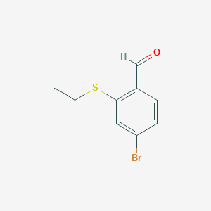 molecular formula C9H9BrOS B1374158 4-Bromo-2-(ethylsulfanyl)benzaldehyde CAS No. 1342646-67-6