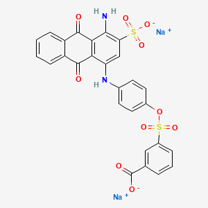 molecular formula C27H16N2Na2O10S2 B13741675 Benzoic acid, 3-[[4-[(4-amino-9,10-dihydro-9,10-dioxo-3-sulfo-1-anthracenyl)amino]phenoxy]sulfonyl]-, disodium salt CAS No. 41011-48-7