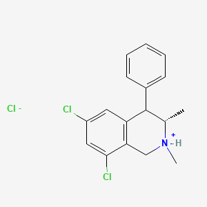 molecular formula C17H18Cl3N B13741758 Isoquinoline, 1,2,3,4-tetrahydro-6,8-dichloro-2,3-dimethyl-4-phenyl-, hydrochloride, (E)- CAS No. 41958-59-2