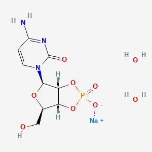 molecular formula C9H15N3NaO9P B13741905 sodium;1-[(3aR,4R,6R,6aR)-6-(hydroxymethyl)-2-oxido-2-oxo-3a,4,6,6a-tetrahydrofuro[3,4-d][1,3,2]dioxaphosphol-4-yl]-4-aminopyrimidin-2-one;dihydrate CAS No. 41161-51-7