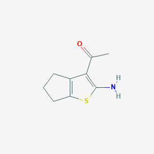 molecular formula C9H11NOS B1374197 1-{2-amino-4H,5H,6H-cyclopenta[b]thiophen-3-yl}ethan-1-one CAS No. 1368328-51-1