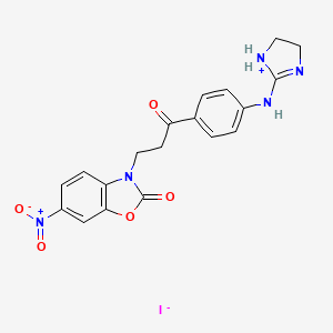 molecular formula C19H18IN5O5 B13742311 3-(2-(p-(2-Imidazolin-2-ylamino)benzoyl)ethyl)-6-nitro-2-benzoxazolinone hydriodide CAS No. 100037-08-9