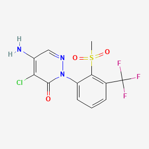 molecular formula C12H9ClF3N3O3S B13742316 3(2H)-Pyridazinone, 5-amino-4-chloro-2-((methylsulfonyl)-3-(trifluoromethyl)phenyl)- CAS No. 121442-75-9