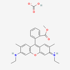 molecular formula C27H29N2O3.CHO3<br>C28H30N2O6 B13742324 ethyl-[6-(ethylamino)-9-(2-methoxycarbonylphenyl)-2,7-dimethylxanthen-3-ylidene]azanium;hydrogen carbonate CAS No. 26694-70-2