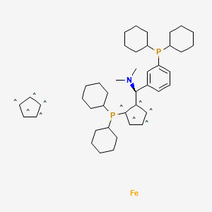 molecular formula C43H63FeNP2 B13742359 (S)-(+)-[(R)-2-Dicyclohexylphosphinoferrocenyl](N,N-dimethylamino)(2-dicyclohexylphosphinophenyl)methane 