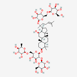 molecular formula C60H102O27 B13743011 (2R,3R,4R,5R,6R)-2-[[(2R,3S,4S,6R)-3,4-dihydroxy-6-[[(3S,5R,8R,9R,10R,12R,13R,14R,17S)-12-hydroxy-4,4,8,10,14-pentamethyl-17-[6-methyl-2-[(2S,3R,4S,5S,6R)-3,4,5-trihydroxy-6-[[(2S,3R,4S,5S,6R)-3,4,5-trihydroxy-6-(hydroxymethyl)oxan-2-yl]oxymethyl]oxan-2-yl]oxyhept-5-en-2-yl]-2,3,5,6,7,9,11,12,13,15,16,17-dodecahydro-1H-cyclopenta[a]phenanthren-3-yl]oxy]-5-[(2S,3R,4S,5S,6R)-3,4,5-trihydroxy-6-(hydroxymethyl)oxan-2-yl]oxyoxan-2-yl]methoxy]-6-methyloxane-3,4,5-triol 