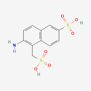 molecular formula C11H11NO6S2 B13743378 2-Naphthalenesulfonic acid, 6-amino-5-sulfomethyl- CAS No. 29727-70-6