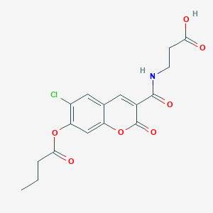 molecular formula C17H16ClNO7 B13743403 3-{[7-(butanoyloxy)-6-chloro-2-oxo-2H-chromen-3-yl]formamido}propanoic acid 