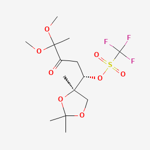 molecular formula C14H23F3O8S B13743710 Trifluoro-methanesulfonic acid(r*,s*)-4,4-dimethoxy-3-oxo-1-(2,2,4-trimethyl-1,3-dioxolan-4-yl)pentyl este 