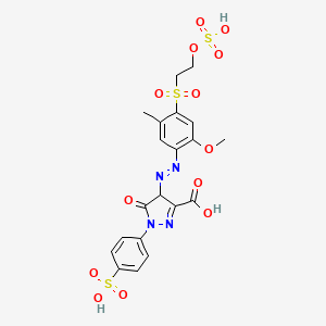 molecular formula C20H20N4O13S3 B13743759 4,5-Dihydro-4-((2-methoxy-5-methyl-4-((2-(sulphooxy)ethyl)sulphonyl)phenyl)azo)-5-oxo-1-(4-sulphophenyl)-1H-pyrazole-3-carboxylic acid CAS No. 21016-00-2