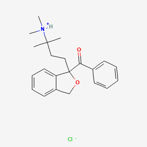 molecular formula C22H28ClNO2 B13743845 [4-(1-benzoyl-3H-2-benzofuran-1-yl)-2-methylbutan-2-yl]-dimethylazanium;chloride CAS No. 22048-50-6