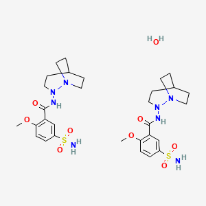 molecular formula C30H46N8O9S2 B13743852 Benzamide, N-(1,2-diazabicyclo(3.2.2)non-2-yl)-2-methoxy-5-sulfamoyl-, hemihydrate CAS No. 100243-25-2