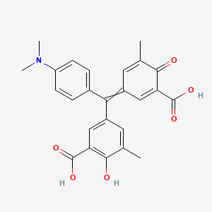 molecular formula C25H23NO6 B13743883 5-((3-Carboxy-5-methyl-4-oxo-2,5-cyclohexadien-1-ylidene)(4-(dimethylamino)phenyl)methyl)-3-methylsalicylic acid CAS No. 23216-52-6