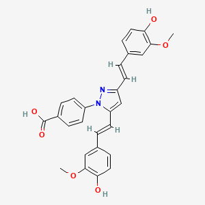 molecular formula C28H24N2O6 B13743930 4-(3,5-bis((E)-4-Hydroxy-3-methoxystyryl)-1H-pyrazol-1-yl)benzoic acid 