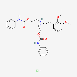 molecular formula C29H36ClN3O6 B13743961 Ethanol, 2,2'-(2-ethoxy-3-methoxyphenethyl)iminodi-, dicarbanilate, hydrochloride CAS No. 27467-06-7