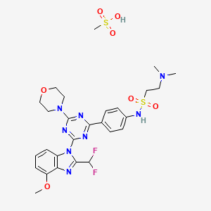 molecular formula C27H34F2N8O7S2 B13743971 N-(4-(4-(2-(difluoromethyl)-4-methoxy-1H-benzo[d]imidazol-1-yl)-6-morpholino-1,3,5-triazin-2-yl)phenyl)-2-(dimethylamino)ethanesulfonamide methanesulfonate CAS No. 1246203-36-0