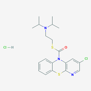 molecular formula C20H25Cl2N3OS2 B13744308 10H-Pyrido(3,2-b)(1,4)benzothiazine-10-carbothioic acid, 3-chloro-, S-(2-(diisopropylamino)ethyl) ester, hydrochloride CAS No. 19825-16-2