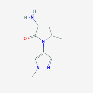 molecular formula C9H14N4O B1374451 3-amino-5-methyl-1-(1-methyl-1H-pyrazol-4-yl)pyrrolidin-2-one CAS No. 1354949-34-0