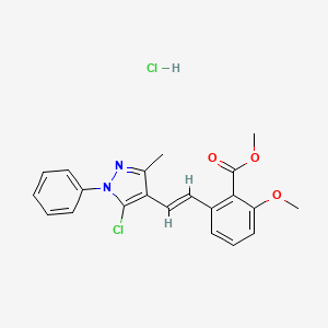 molecular formula C21H20Cl2N2O3 B13744916 methyl 2-[(E)-2-(5-chloro-3-methyl-1-phenylpyrazol-4-yl)ethenyl]-6-methoxybenzoate;hydrochloride 