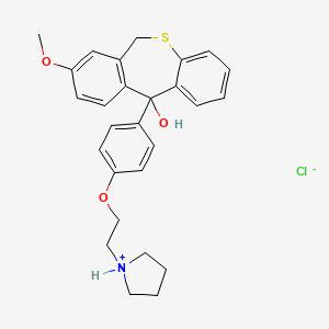 molecular formula C27H30ClNO3S B13744962 Dibenzo(b,e)thiepin-11-ol, 6,11-dihydro-8-methoxy-11-(p-(2-(1-pyrrolidinyl)ethoxy)phenyl)-, hydrochloride CAS No. 36547-32-7