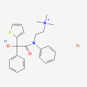 molecular formula C23H27BrN2O2S B13745296 Ammonium, (2-(alpha-hydroxy-alpha,N-diphenyl-2-thiopheneacetamido)ethyl)trimethyl-, bromide CAS No. 26196-26-9