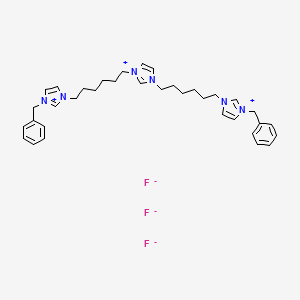 molecular formula C35H47F3N6 B13745355 1,1'-[1H-Imidazol-3-ium-1,3-diyldi(hexane-6,1-diyl)]bis(3-benzyl-1H-imidazol-3-ium) trifluoride CAS No. 1245190-26-4