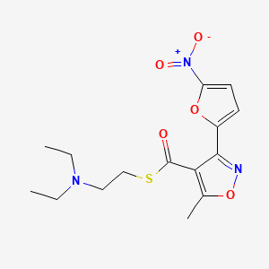 molecular formula C15H19N3O5S B13745740 4-Isoxazolecarbothioic acid, 5-methyl-3-(5-nitro-2-furyl)-, S-2-(diethylamino)ethyl ester CAS No. 22996-68-5