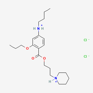 molecular formula C22H38Cl2N2O3 B13746082 butyl-[4-(3-piperidin-1-ium-1-ylpropoxycarbonyl)-3-propoxyphenyl]azanium;dichloride CAS No. 100347-55-5