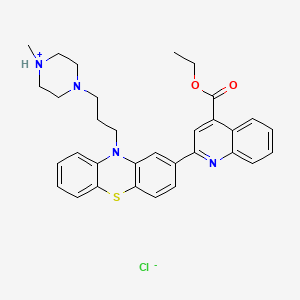 molecular formula C32H35ClN4O2S B13746181 Cinchoninic acid, 2-(10-(3-(4-methyl-1-piperazinyl)propyl)-2-phenothiazinyl)-, ethyl ester, dihydrochloride, hydrate CAS No. 100857-77-0