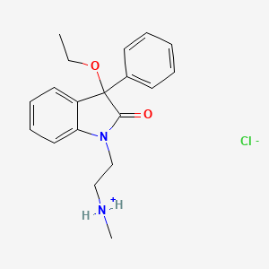 molecular formula C19H23ClN2O2 B13746349 1,3-Dihydro-3-ethoxy-1-(2-(methylamino)ethyl)-3-phenyl-2H-indol-2-one hydrochloride CAS No. 42773-60-4