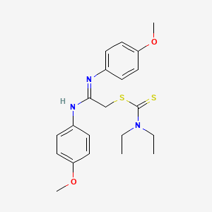 molecular formula C21H27N3O2S2 B13746363 Carbamodithioic acid, diethyl-, 2-((4-methoxyphenyl)amino)-2-((4-methoxyphenyl)imino)ethyl ester CAS No. 105858-93-3