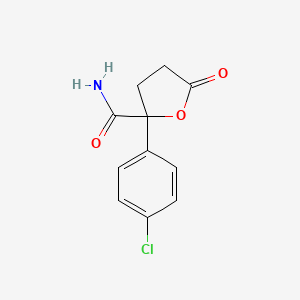 molecular formula C11H10ClNO3 B13746784 Tetrahydro-2-(p-chlorophenyl)-5-oxo-2-furancarboxamide CAS No. 34971-16-9