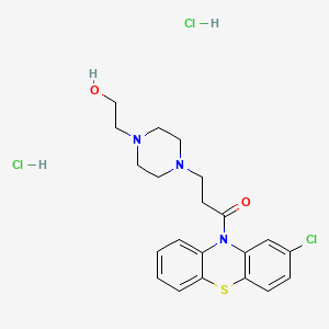 molecular formula C21H26Cl3N3O2S B13746824 Ketone, 2-chlorophenothiazin-10-yl 2-(4-(2-hydroxyethyl)-1-piperazinyl)ethyl, dihydrochloride CAS No. 28747-82-2