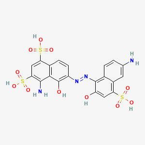 molecular formula C20H16N4O11S3 B13747124 4-Amino-6-((6-amino-2-hydroxy-4-sulpho-1-naphthyl)azo)-5-hydroxynaphthalene-1,3-disulphonic acid CAS No. 23554-16-7